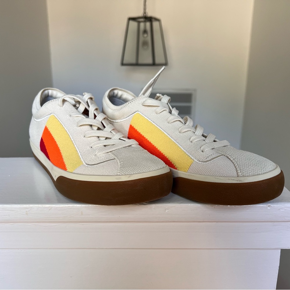 Rothys The Lace Up Sneaker Yellow Candy Stripe Size 7